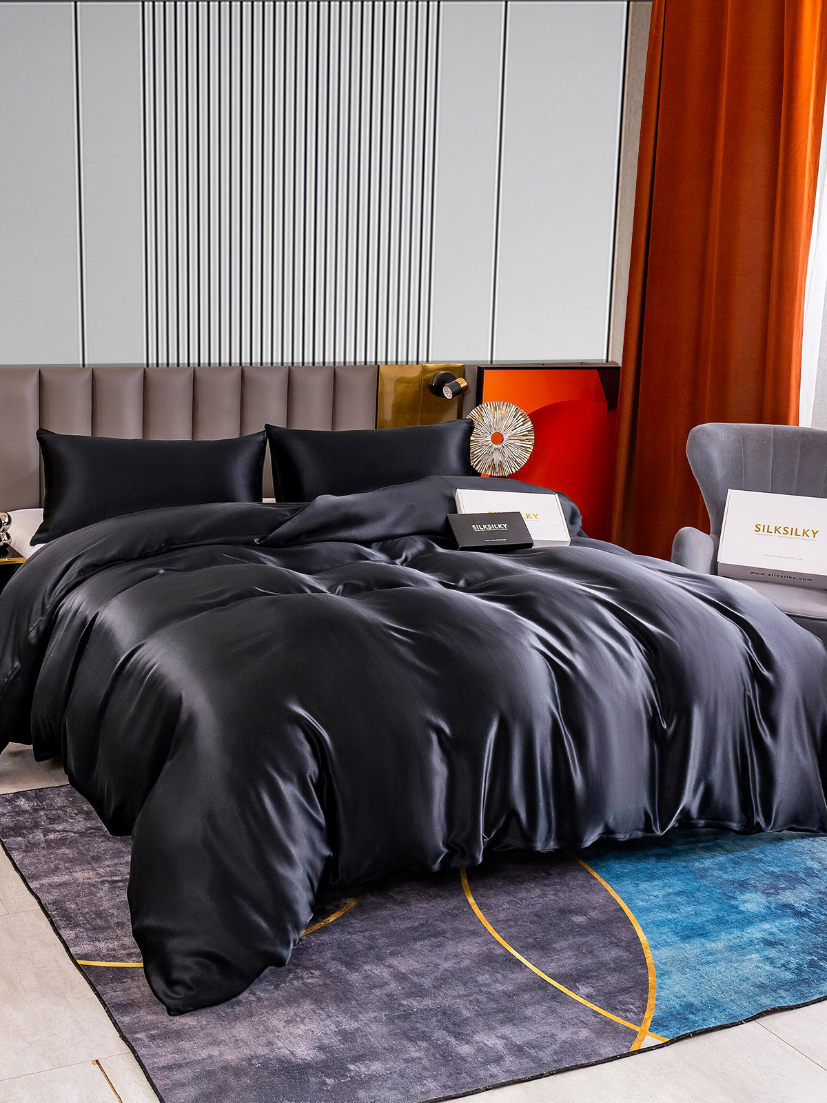 [Svart] SilkSilky-NO 22Momme Bedding Set 003