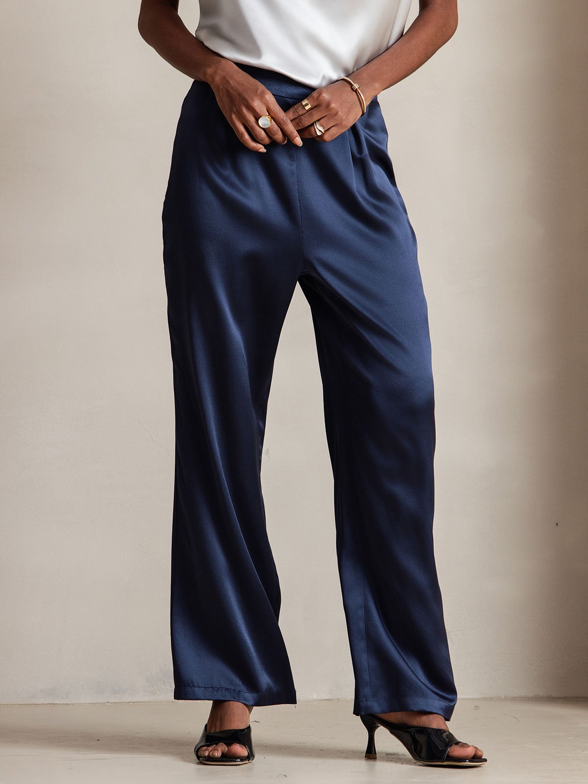 [Mørke blå] SilkSilky-NO 19Momme Silke Womens Pants 002