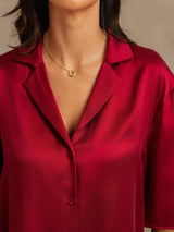 [Vin] SilkSilky-NO 19Momme Halv erme Notchkrage Pyjamas for Kvinner 004