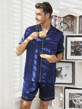 [Mørke blå] SilkSilky-NO Short Sleeve Lapel Collar Pyjamas for menn 001