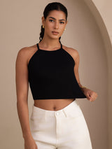 [Svart] SilkSilky-NO Sleeveless Crew Neck Camisole Topp 004