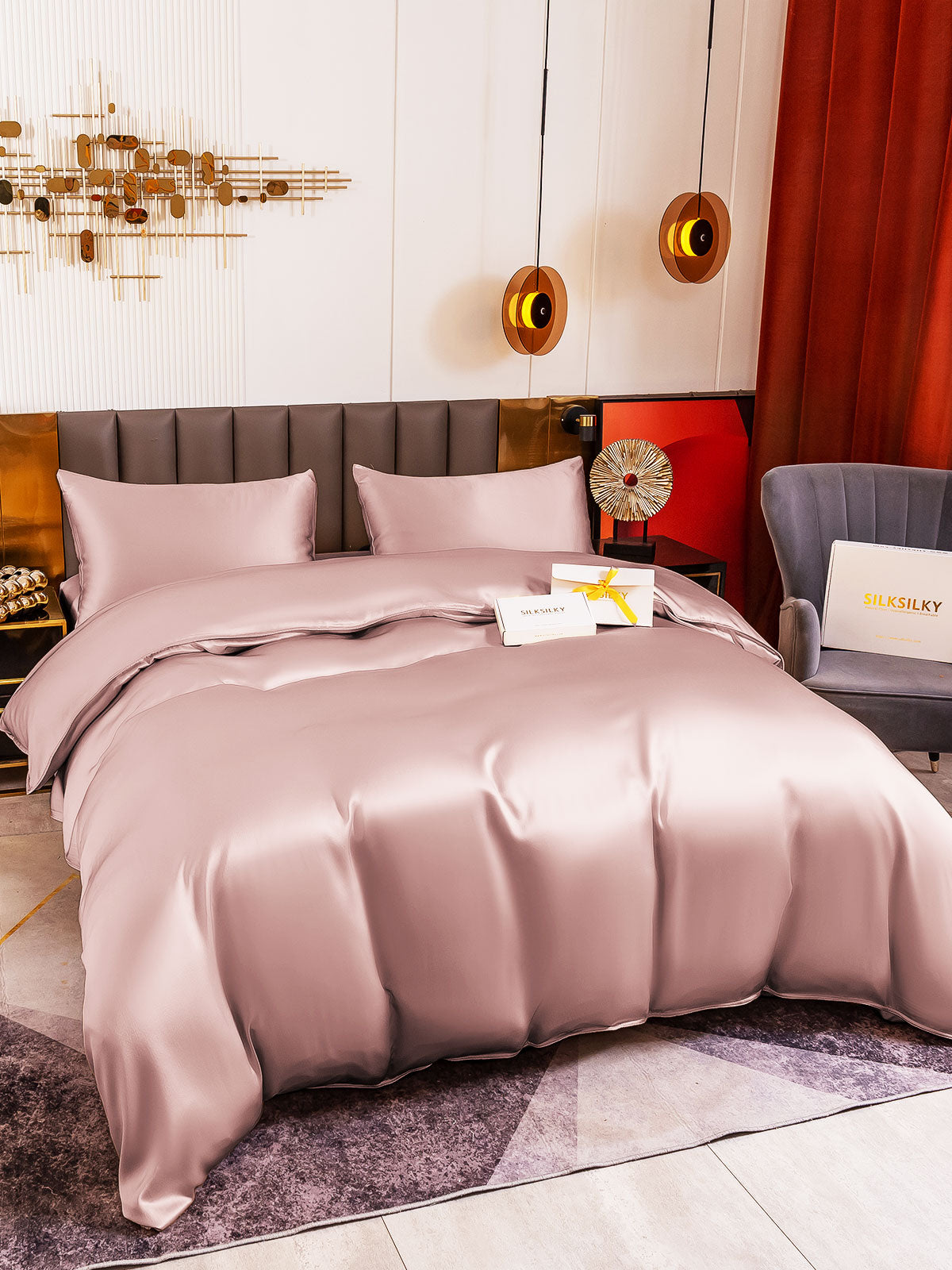 [Blek Mauve] SilkSilky-NO 19Momme Bedding Set 001