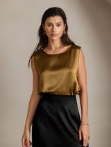 [Brun] SilkSilky-NO Sleeveless Round Neck Camisole Topp 003