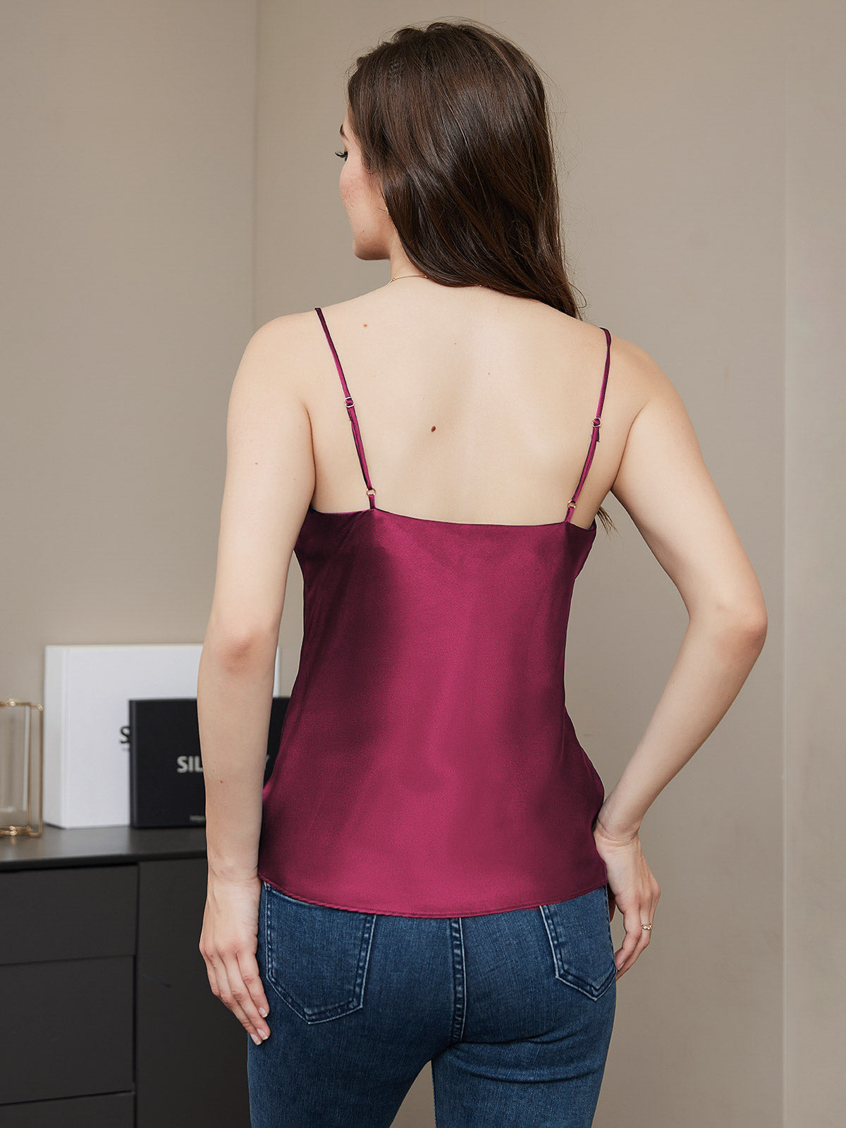 [Fuchsia] SilkSilky-NO V-Hals Camisole Topp 002