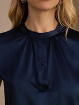 [Mørke blå] SilkSilky-NO Short Sleeve Blouse 005