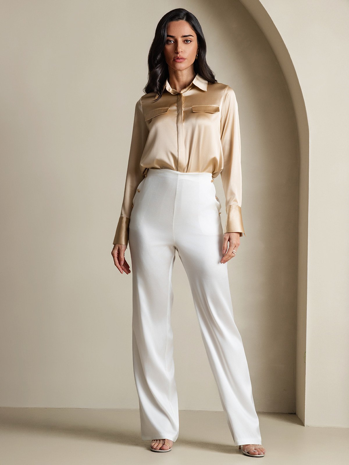 SilkSilky-NO 19Momme Silke Womens Shirt Champagne 007