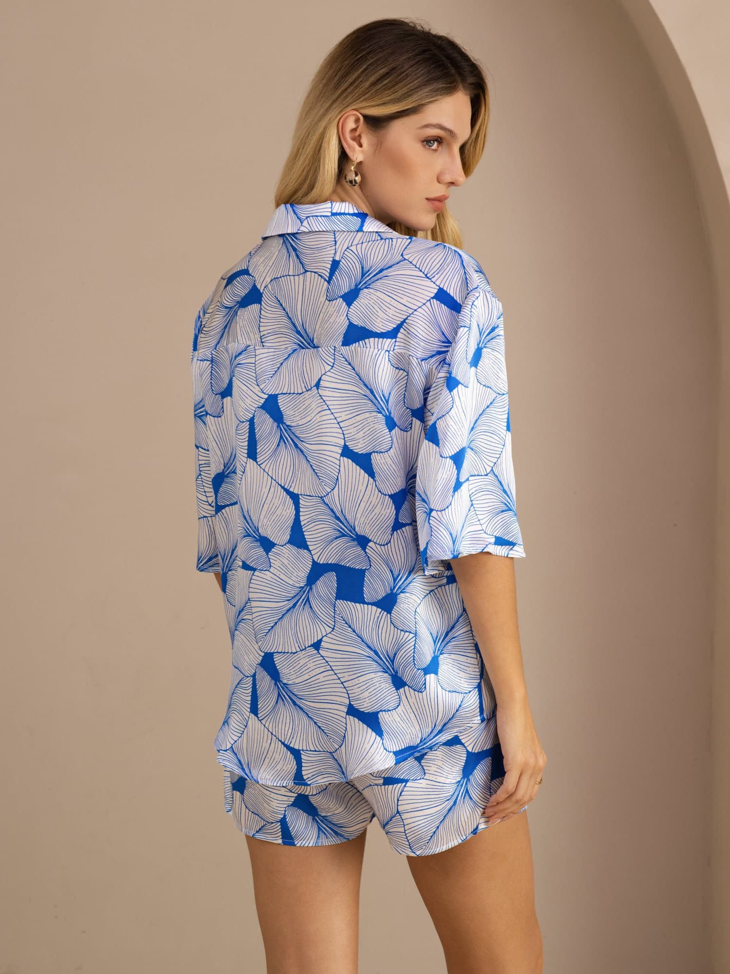 [Isblad] SilkSilky-NO Short Sleeve Notch Collar Pyjamas for Kvinner 002