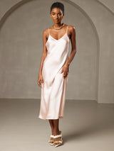 [Rosa] SilkSilky-NO Spaghetti Strap V Neck Kjole 004
