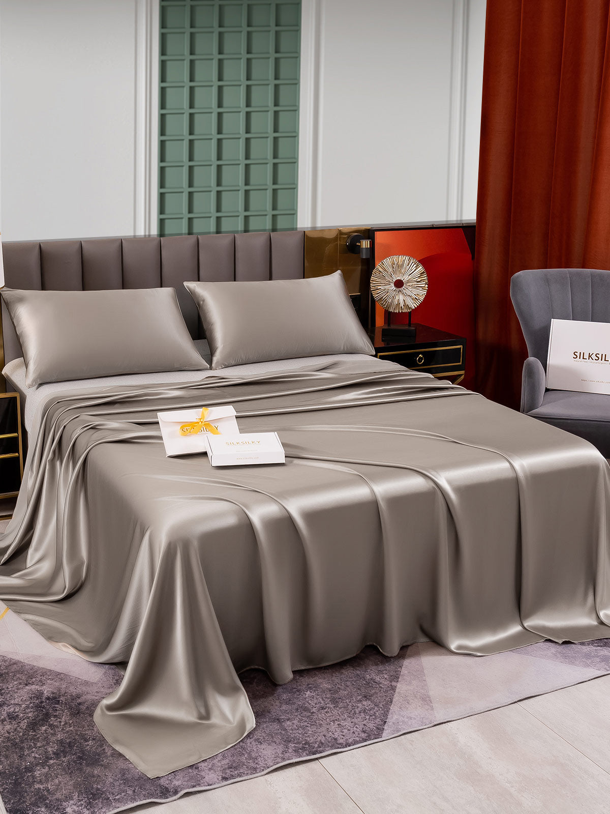 [Grå] SilkSilky-NO 25Momme Bedding Set 003