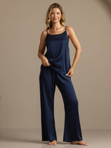 [Mørke blå] SilkSilky-NO 19Momme Spaghetti Stropp Dyp Rund Halsutringning Camisole sett 004