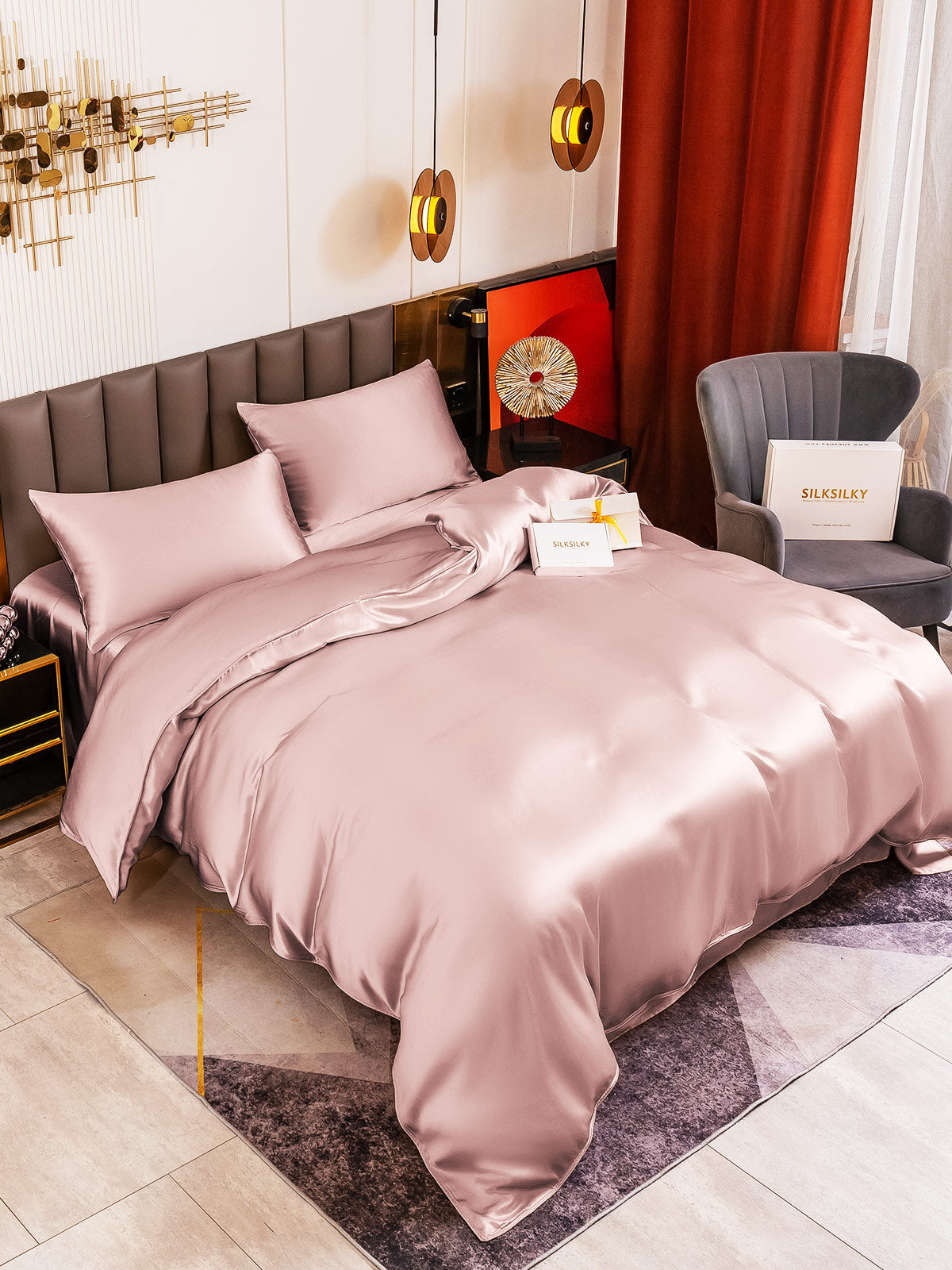 [Blek Mauve] SilkSilky-NO 19Momme Bedding Set 004