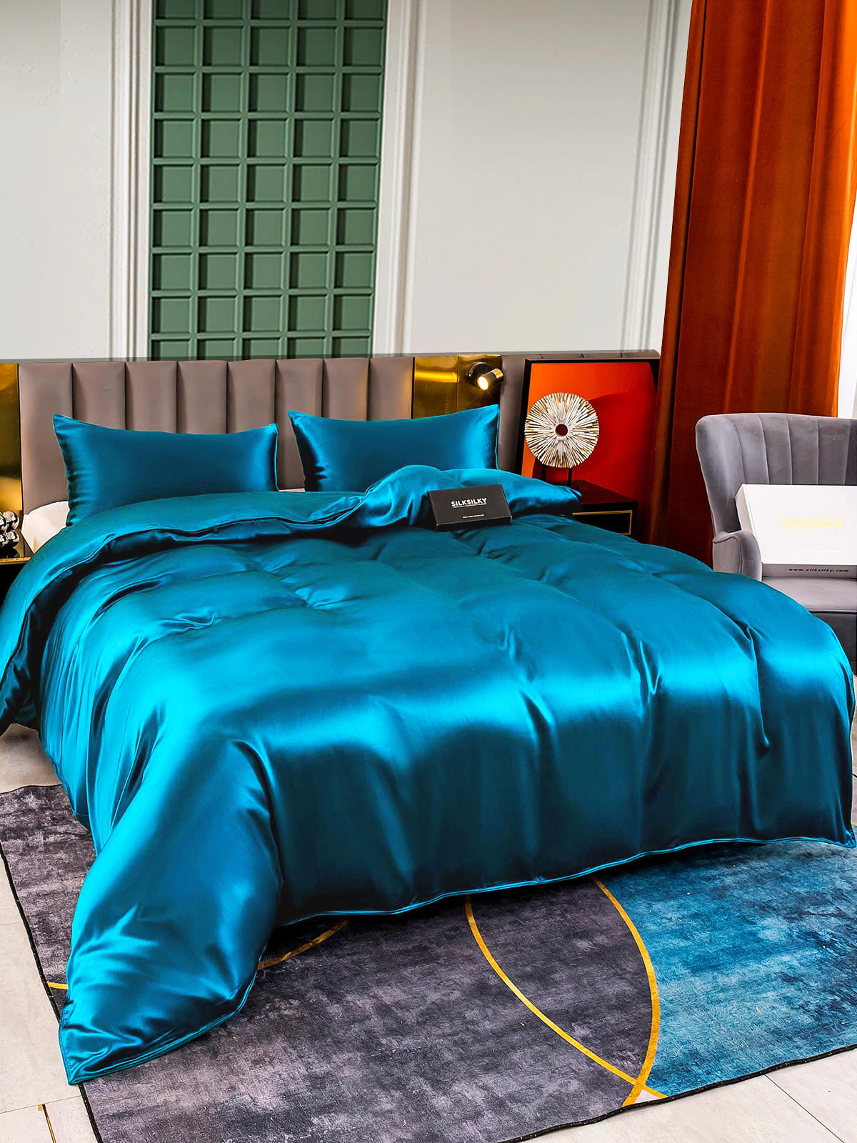 [Blågrønn] SilkSilky-NO 25Momme Bedding Set 004