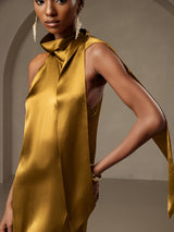 [Brun] SilkSilky-NO Sleeveless Halterneck Kjole 003