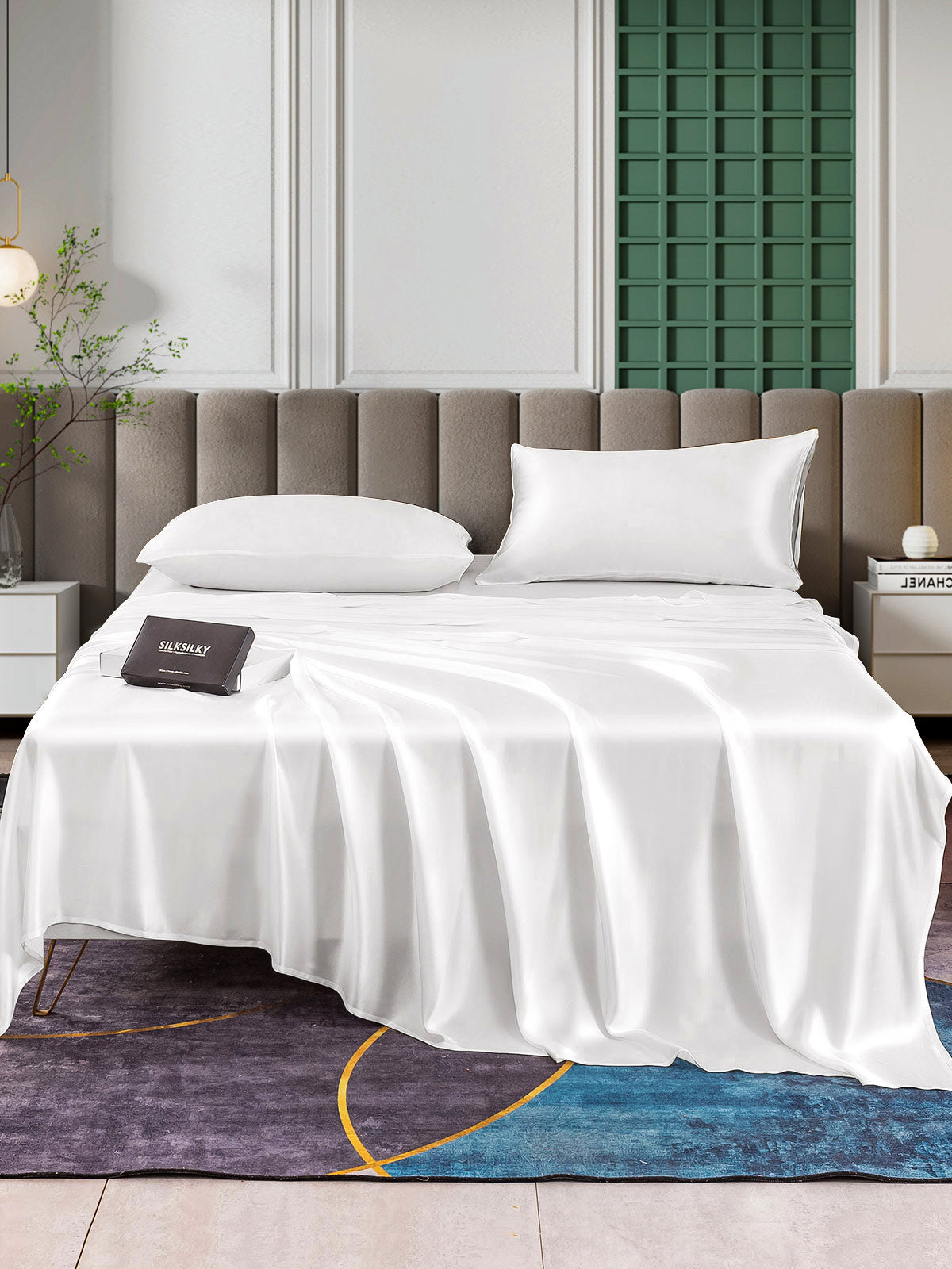 [Hvit] SilkSilky-NO 25Momme Bedding Set 001