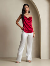 [Vin] SilkSilky-NO 19Momme Spaghetti Stropp Skjerf-Krage Camisole Topp 008