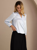 [Lyse Blå] SilkSilky-NO Long Sleeve Wrap Damebluser 003