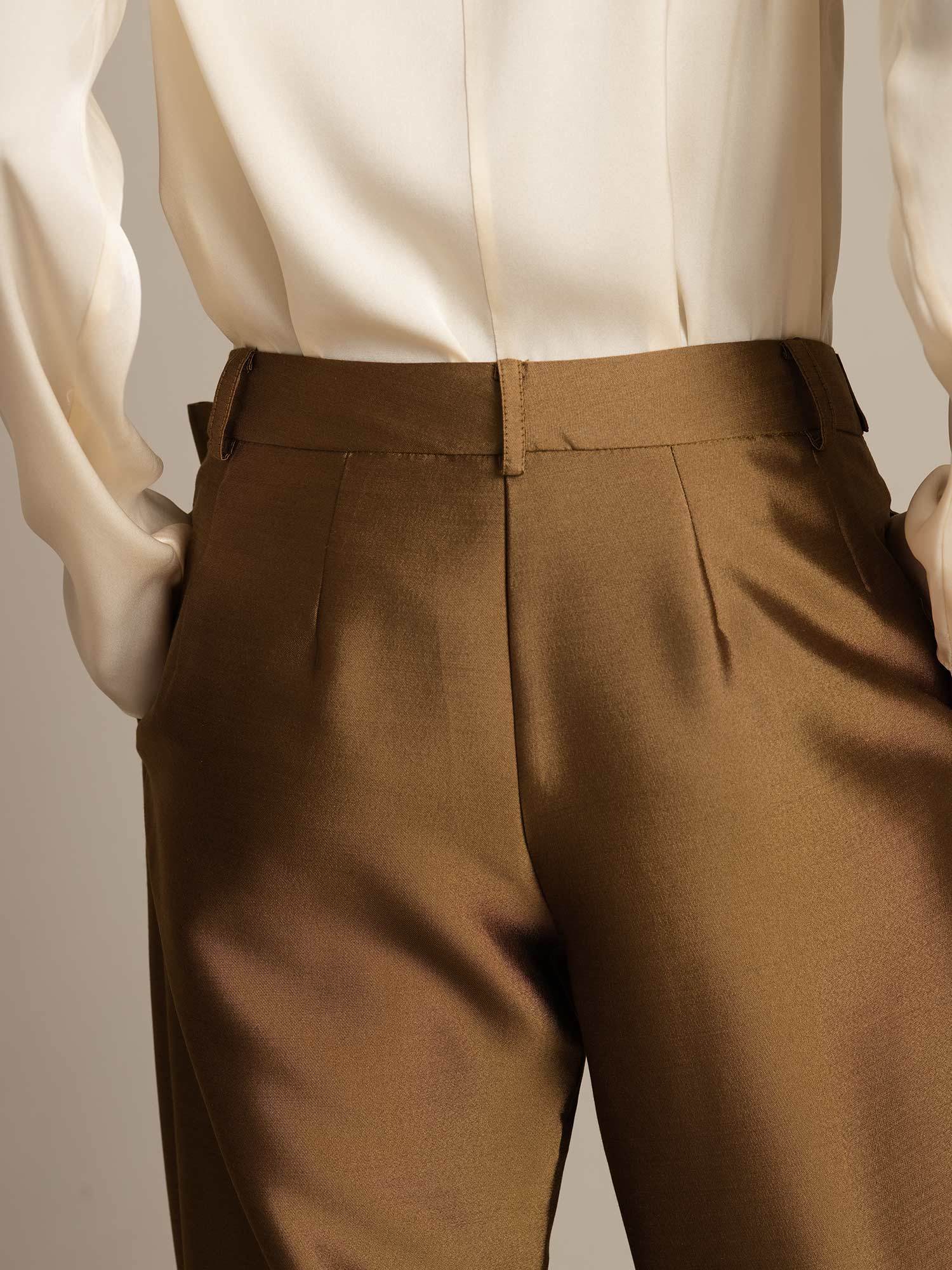 [Bronse] SilkSilky-NO 32Momme Silk-Wool Blend Womens Pants 005,