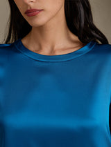 [Blågrønn] SilkSilky-NO 3/4 Sleeve Round Neck Kjole 004