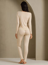 [Beige] SilkSilky-NO Long Sleeve V Neck Dame Langt Undertøy 002