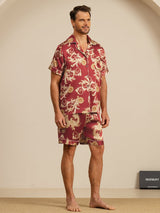 [Vinrød Drage] SilkSilky-NO Short Sleeve Lapel Collar Pyjamas for menn 006