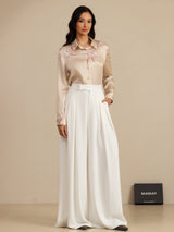 [Champagne] SilkSilky-NO 19Momme Langermet Slagkrage Skjorte for Kvinner 006