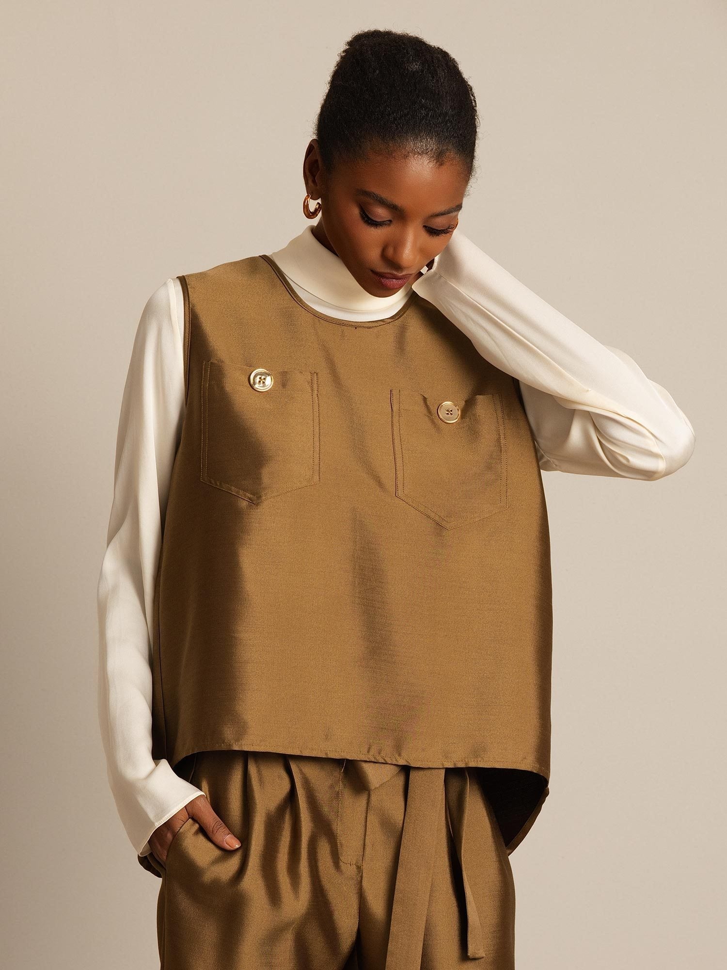 [Bronse] SilkSilky-NO 32Momme Silk-Wool Blend Womens Vest 006,