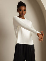 [Hvit] SilkSilky-NO Long Sleeve Crew Neck T-skjorte for Kvinner 007