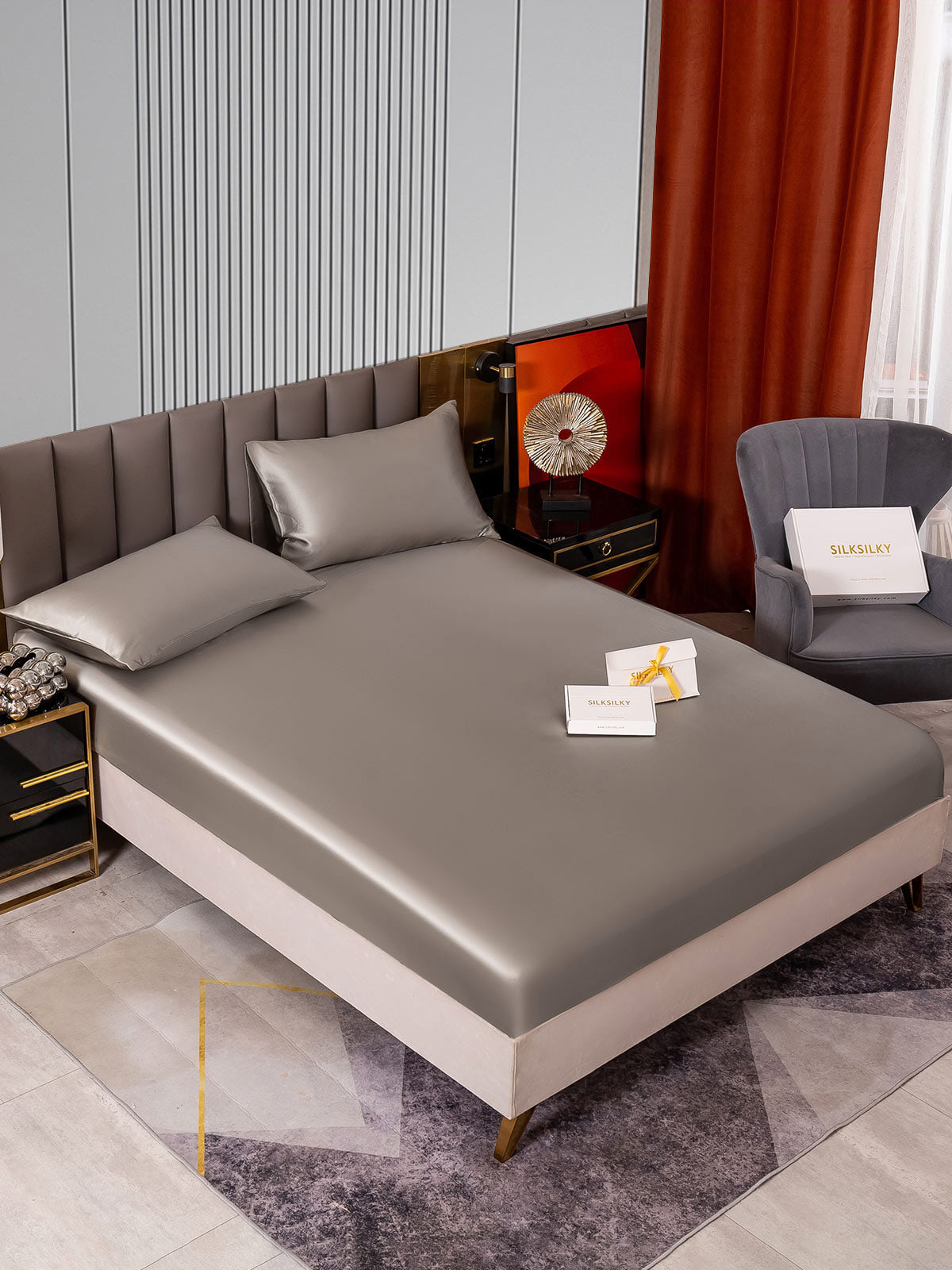 [Grå] SilkSilky-NO 22Momme Bedding Set 002