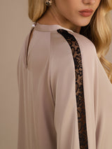[Tan] SilkSilky-NO Long Sleeve Keyhole Neck Damebluser 005