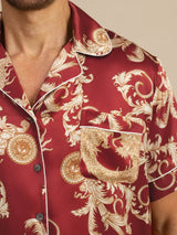 [Vinrød Drage] SilkSilky-NO Short Sleeve Lapel Collar Pyjamas for menn 004