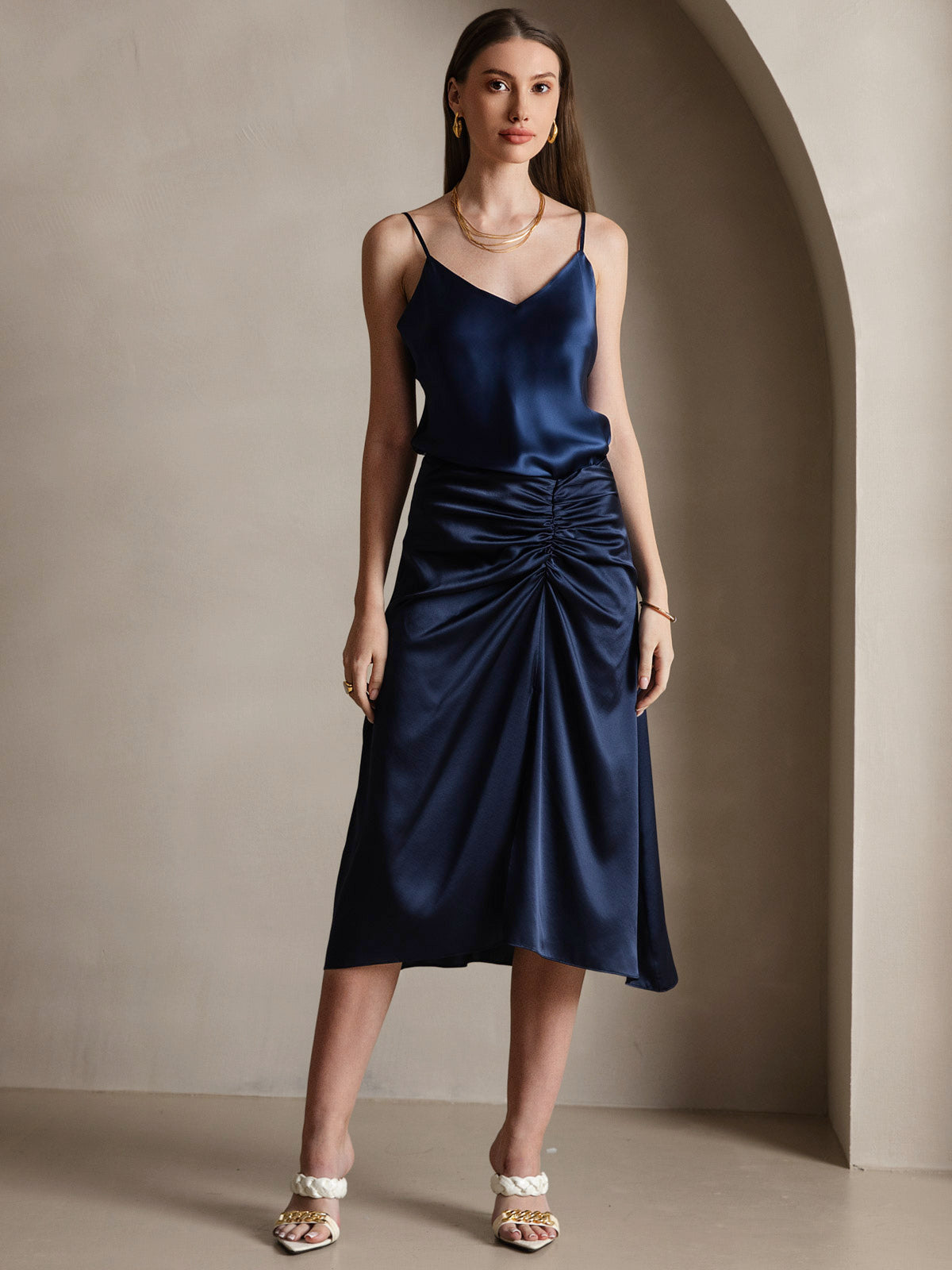 [Mørke blå] SilkSilky-NO V-Hals Camisole Topp 006