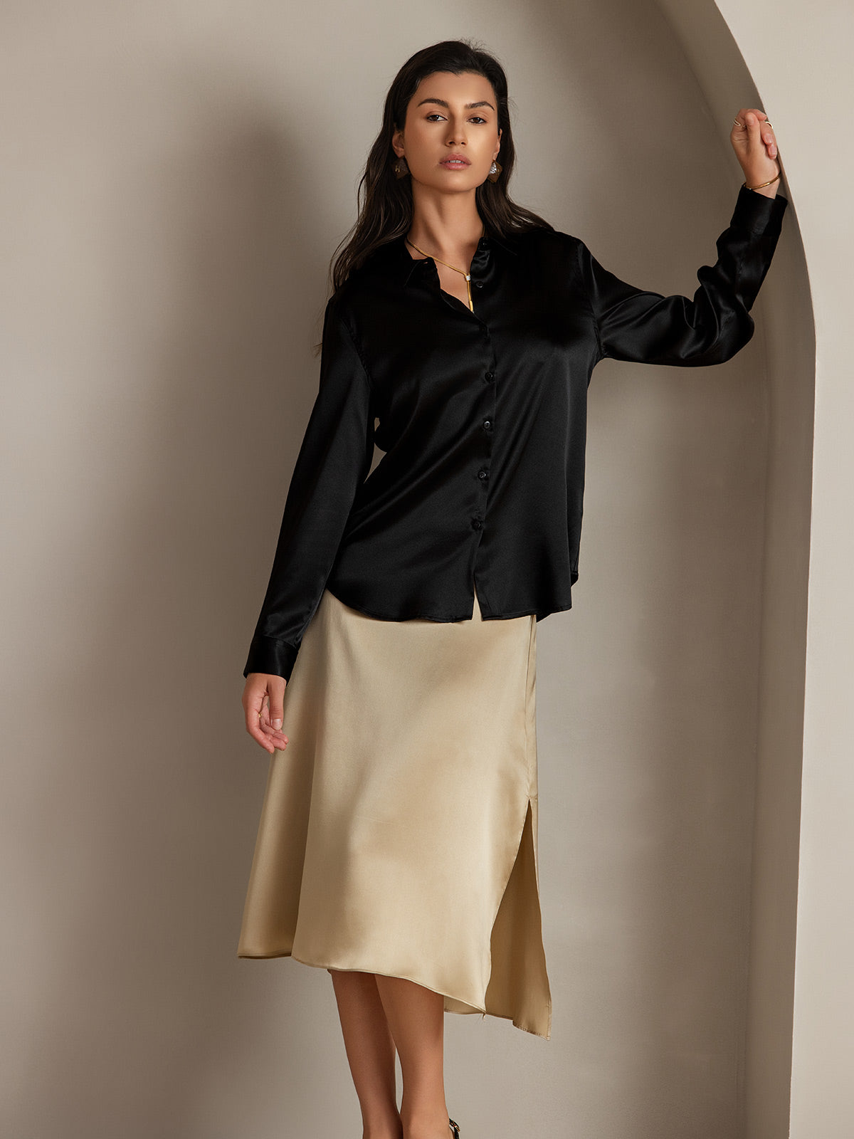 [Champagne] SilkSilky-NO 19Momme Silke Skirt 005