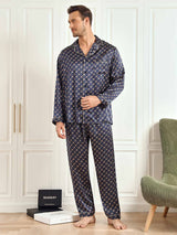 [Marine Kjede] SilkSilky-NO Long Sleeve Lapel Collar Pyjamas for menn 006