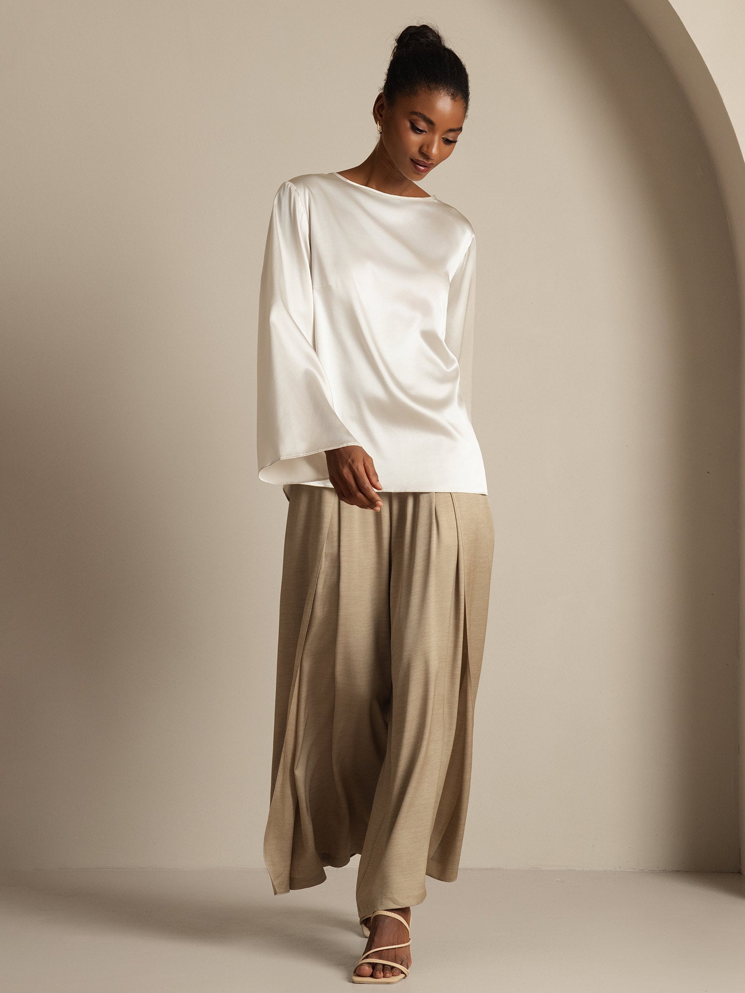[Lysegrå] SilkSilky-NO 19Momme Silke Womens T-Shirt 005