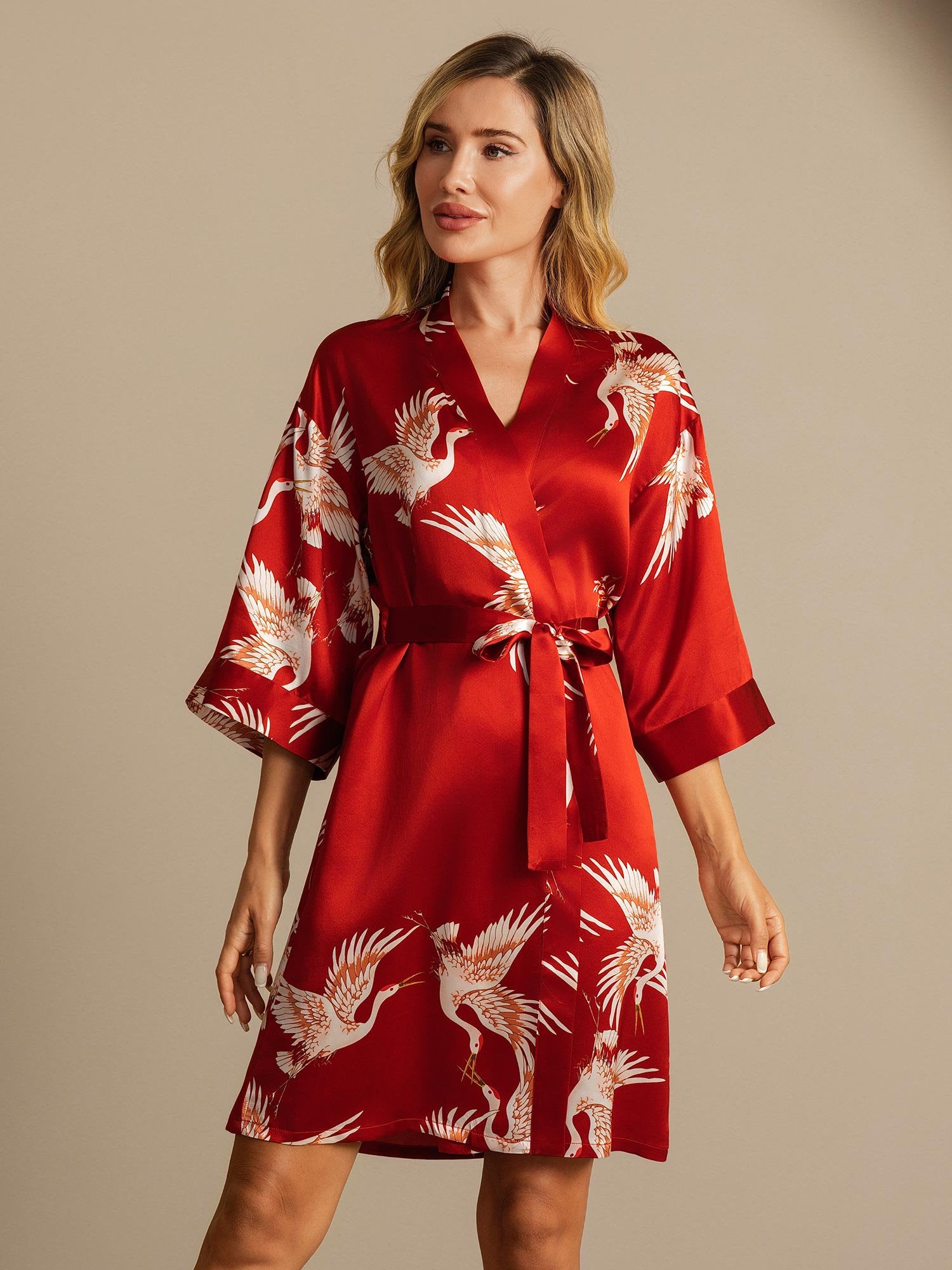 [Mørkerød] SilkSilky-NO 19Momme Silke Womens Robe 007