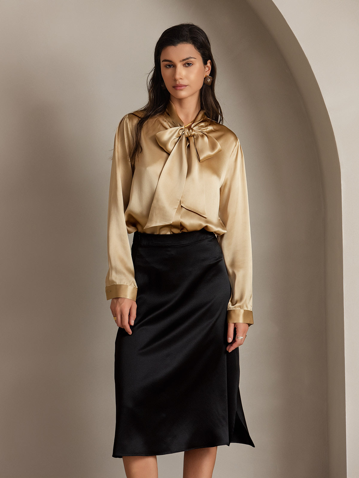 [Svart] SilkSilky-NO 19Momme Silke Skirt 001