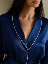 [Mørke blå] SilkSilky-NO Long Sleeve Shawl Collar Pyjamas for Kvinner 003
