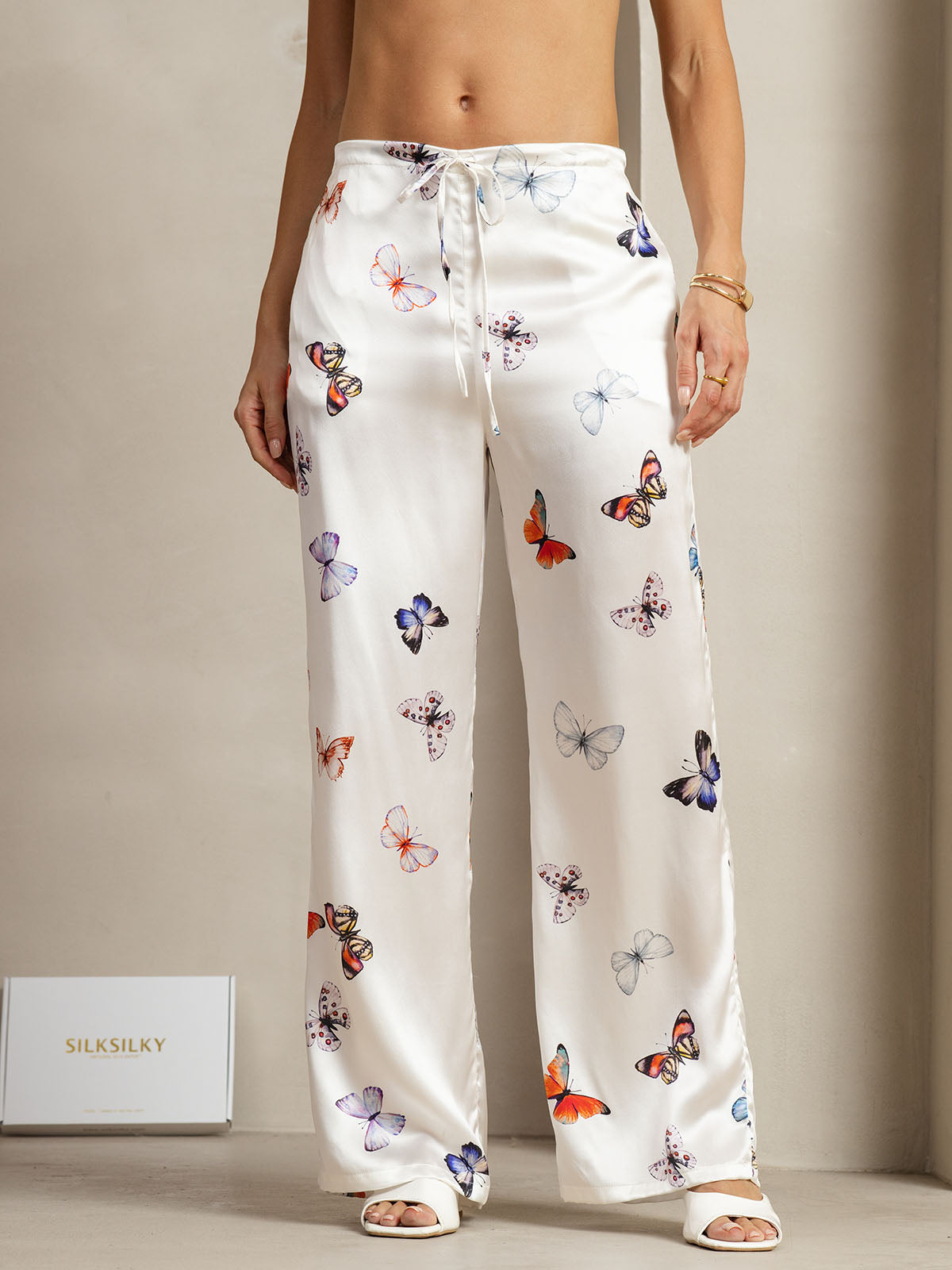 [Hvit Sommerfugl] SilkSilky-NO 19Momme Silke Womens Pants 001