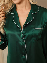 [Grønn] SilkSilky-NO Long Sleeve Lapel Collar Pyjamas for Kvinner 007
