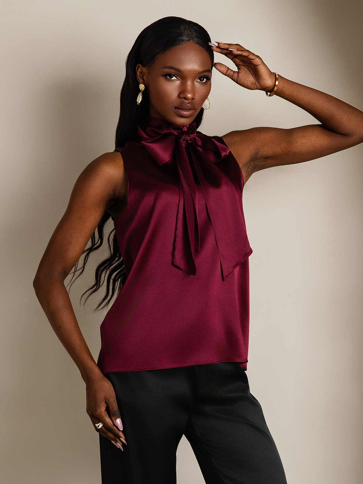 SilkSilky-NO 19Momme Silke Womens Shirt Mørkerød 004