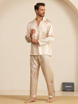 [Champagne] SilkSilky-NO Long Sleeve Lapel Collar Pyjamas for menn 005