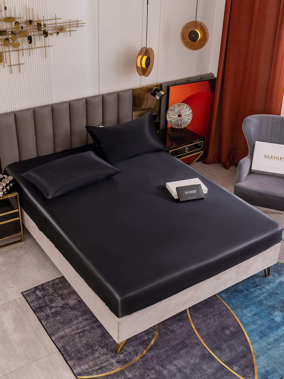 [Svart] SilkSilky-NO 19Momme Bedding Set 001