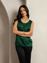 [Mørk Grønn] SilkSilky-NO Sleeveless Round Neck Camisole Topp 006