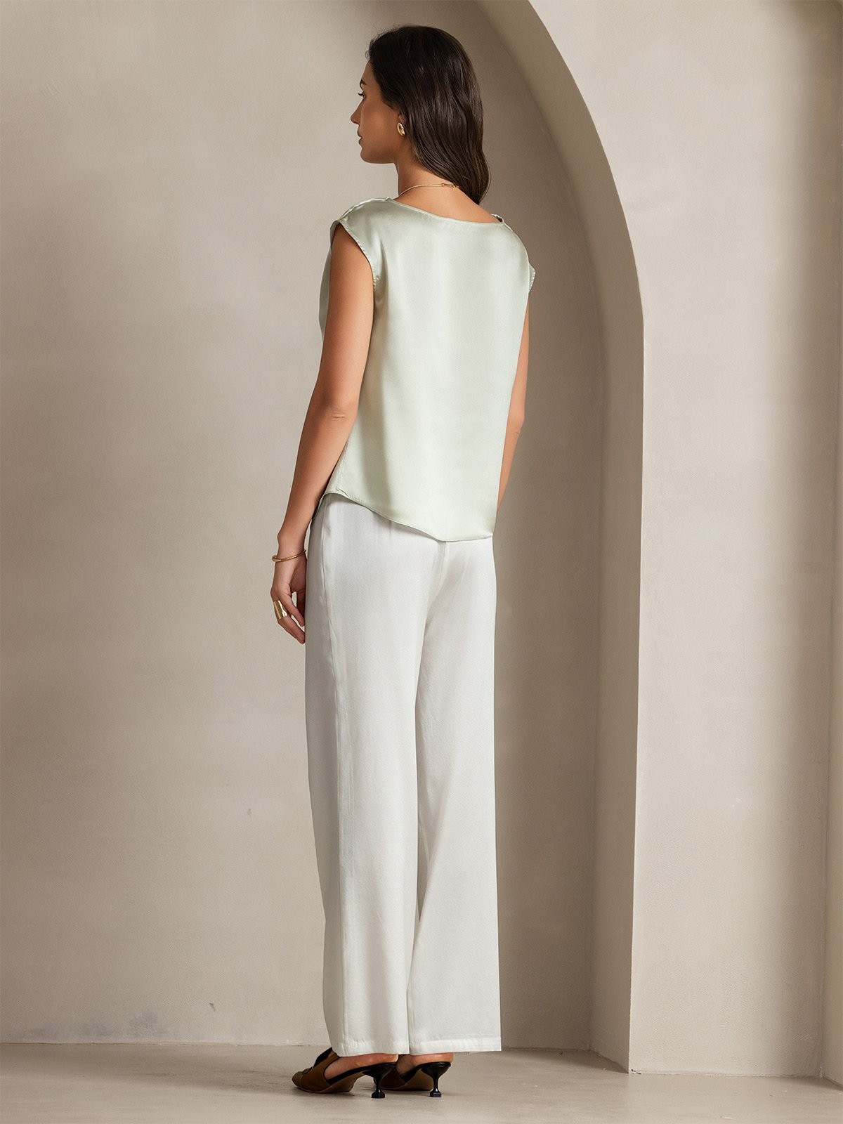 [Lysegrønn] SilkSilky-NO 19Momme Silke Womens T-Shirt 002