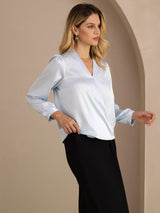 [Lyse Blå] SilkSilky-NO Long Sleeve Wrap Damebluser 004