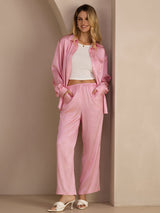 [Rosa Nålestripete] SilkSilky-NO Long Sleeve Lapel Collar Women's Outfit Sets 004