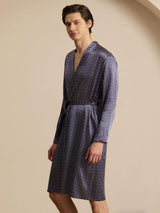 [Marine Ginkgo] SilkSilky-NO Long Sleeve V Neck Morgenkåpe for Menn 005