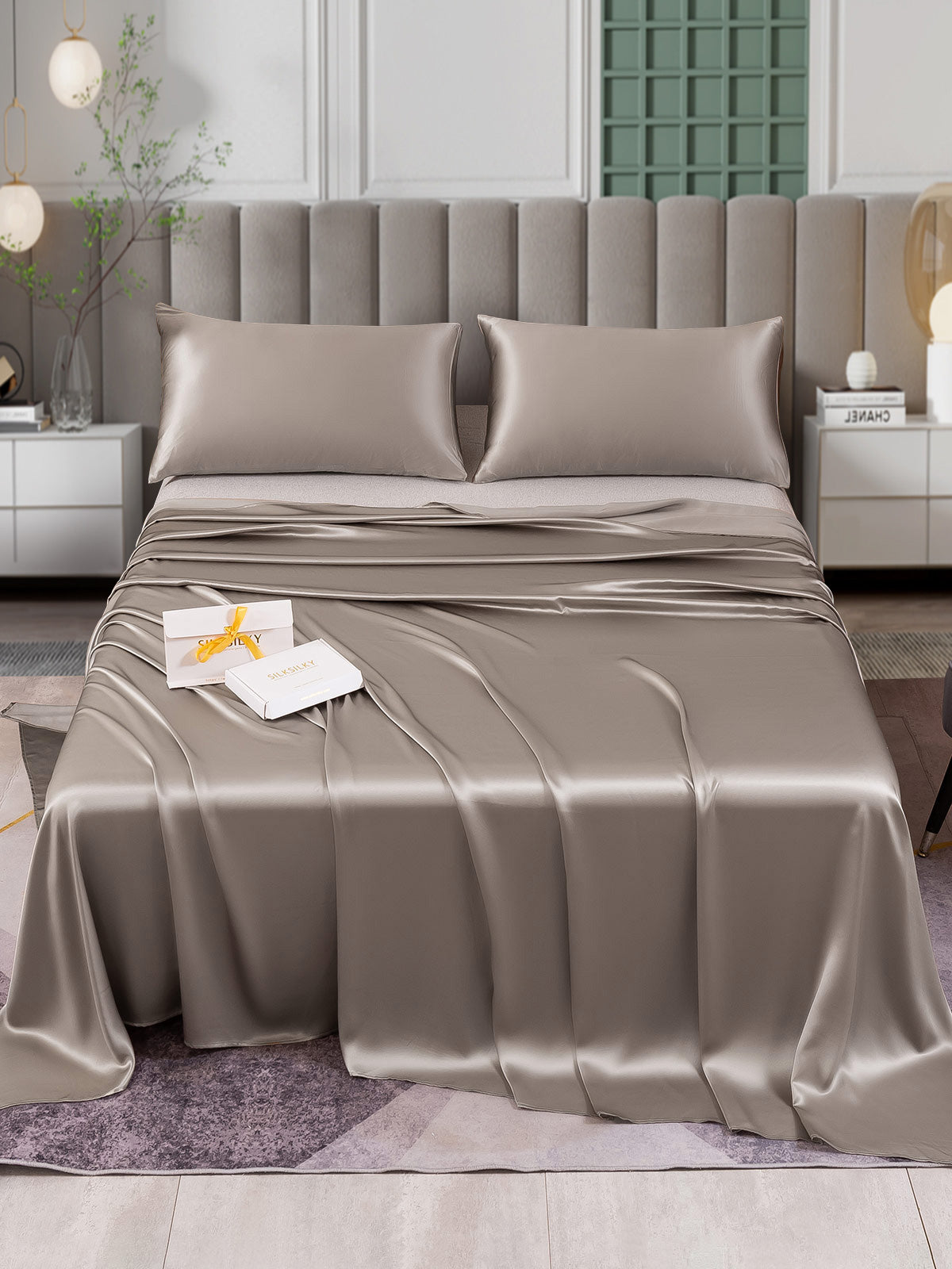[Grå] SilkSilky-NO 25Momme Bedding Set 001