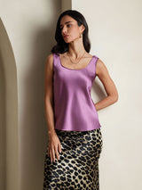 [Mørklilla] SilkSilky-NO 19Momme Ermeløs Dyp Rund Halsutringning Camisole Topp 001