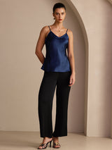 [Mørke blå] SilkSilky-NO Spaghetti Strap V Neck Camisole Topp 005